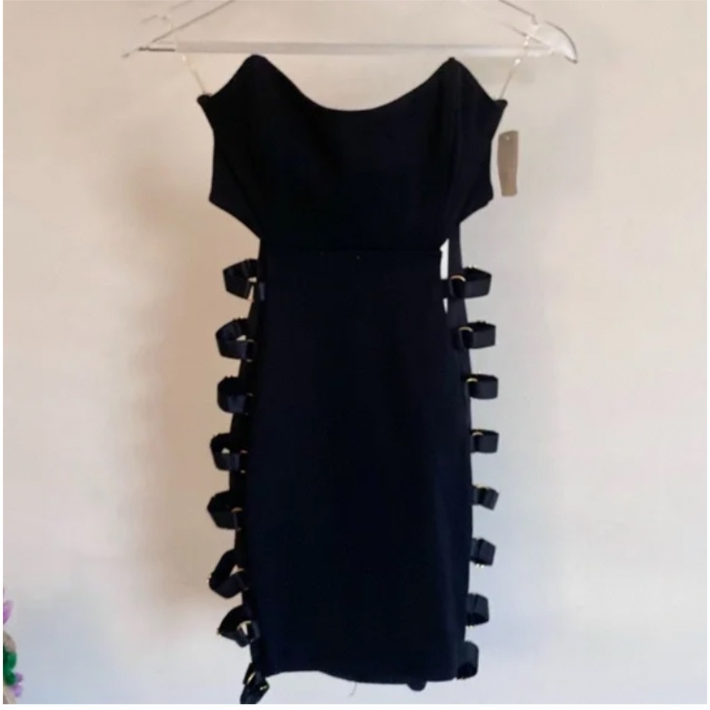🪞 NWT Classic side strap adjustable strapless corset dress gold black by meek